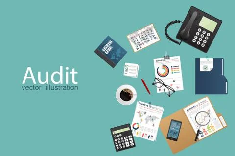Auditing concept, tax process, analysis, data, accounting, planning, management Illustrazione stock