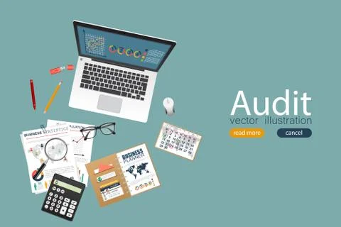 Auditing concept, tax process, analysis, data, accounting, planning, management Stock Illustration
