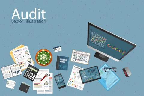 Auditing concept, tax process, analysis, data, accounting, planning, management Stock Illustration