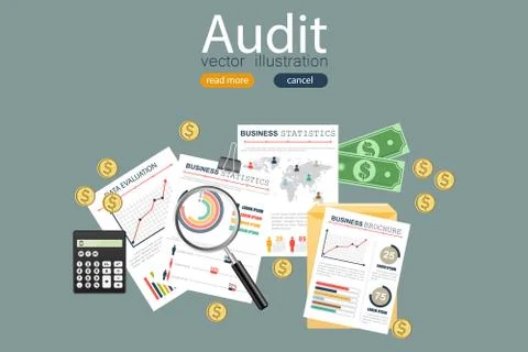 Auditing concept, tax process, analysis, data, accounting, planning, management Stock Illustration