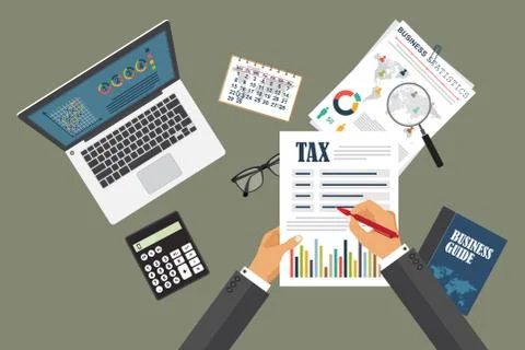 Auditing concept, tax process, analysis, data, accounting, planning, management Illustrazione stock