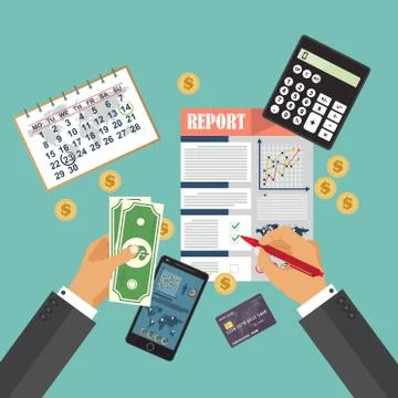 Auditing concept, tax process, analysis, data, accounting, planning, management Stock Illustration