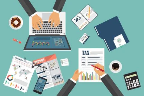 Auditing concept, tax process, analysis, data, accounting, planning, management Stock Illustration