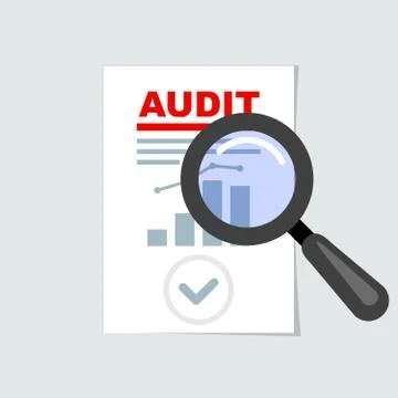 Auditing icon - magnifier on report, audit concept Stock Illustration