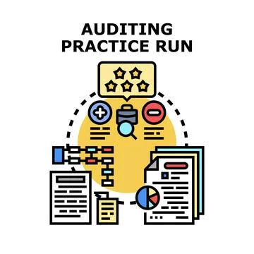 Auditing practice run evaluating financial data process Stock Illustration