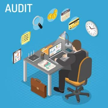 Auditing, Tax process, Accounting Isometric Concept Stock Illustration