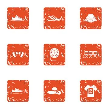 Audition icons set, grunge style Ilustração Stock