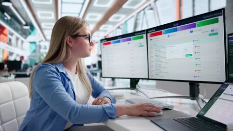 Auditor Carefully Reviews System Logs Monitoring User Activity Stock Footage 345325316