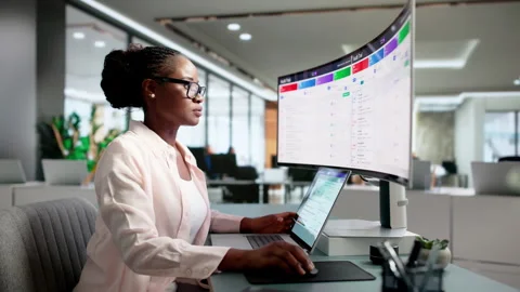 Auditor Carefully Tracking User Activity Logs On Laptop Stock Footage 345852709