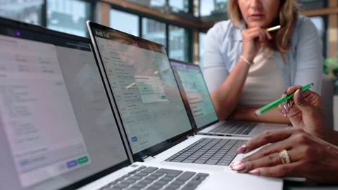 Auditor Carefully Tracks Data Changes On Computer Stock Footage 346319289