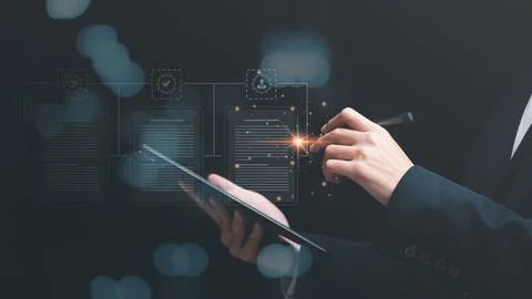 Auditor checking office documents ,plan review process and assess correctne.. 스톡 사진