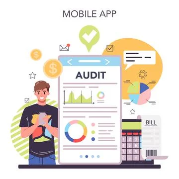 Auditor online service or platform. Business operation specialist Stock Illustration