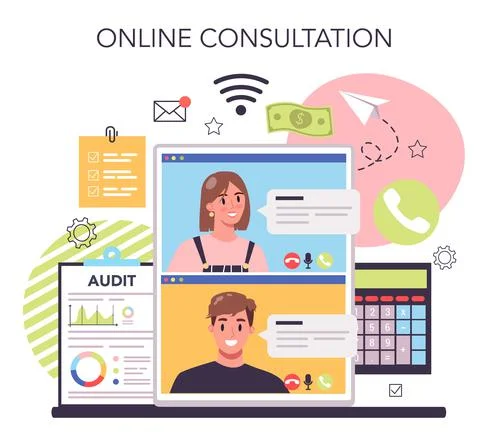 Auditor online service or platform. Business operation specialist Stock Illustration