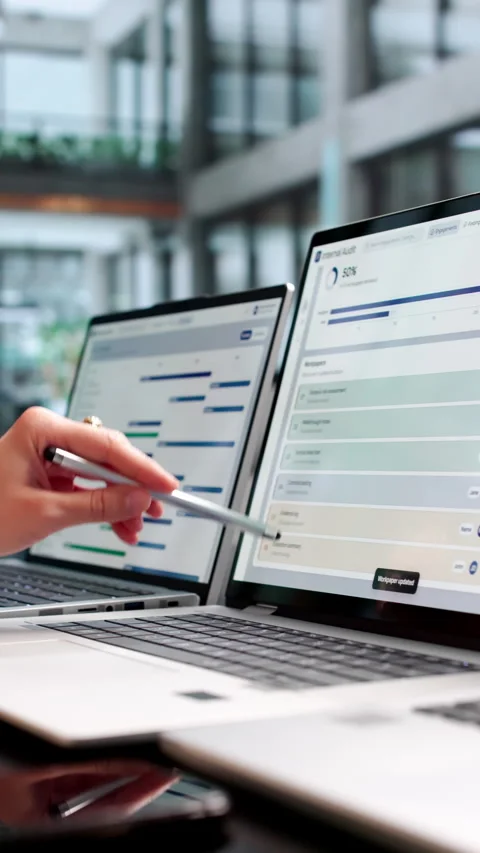 Auditor Reviews Internal Audit Dashboard For Risk Management Stock Footage 339909237