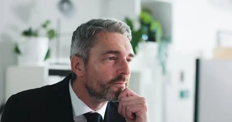 Auditor, thinking or man with computer in office, internal inspection or ri.. Stock Photos
