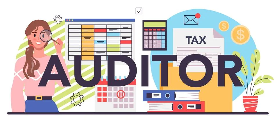 Auditor typographic header. Business operation specialist. Professional Stock Illustration