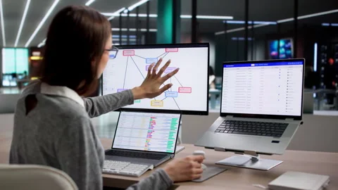 Auditor Using Association Chart And Spreadsheets To Analyze Transactions Data Stock Footage 334532449