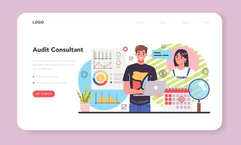 Auditor web banner or landing page. Business operation specialist Stock Illustration
