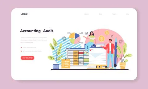 Auditor web banner or landing page. Business operation specialist Stock Illustration