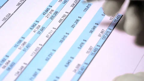 The auditor writes the conclusion on the document. Certified financial report. Stock Footage 87573573