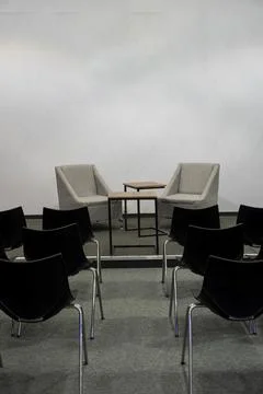 Auditorium with empty cinema type seating, conference about to begin, mexico 스톡 사진