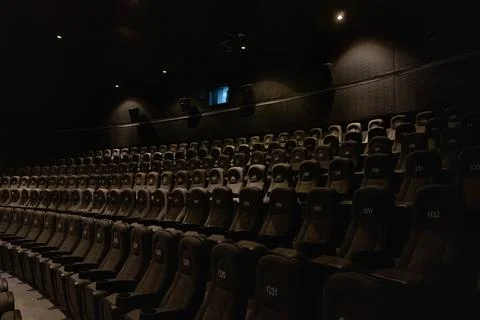 Auditorium with empty cinema type seating, conference about to begin, mexico Stock Photos