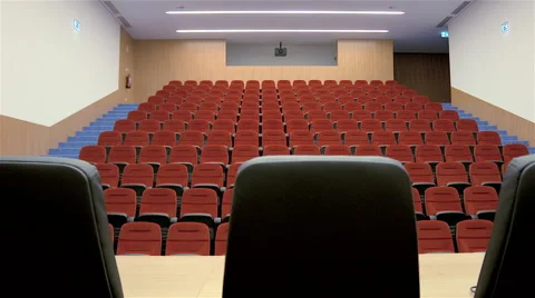 Auditorium for lectures with red chairs Stock Footage 62553800
