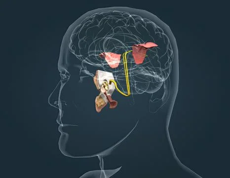 The auditory cortex is the sensory system for the sense of hearing. It includ Stock Illustration