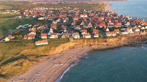 Audresselles village seen from the air, France, Hauts de France Stock Footage