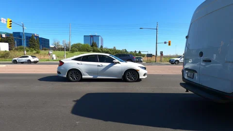 Aug 12 Toronto, Canada,  POV side view driving plate city suburban street Stock Footage 309647741