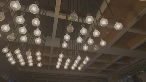 AUG 16.2026.MALAYSIA.Low-angle view of LIGHTS on the lobby ceiling. Stock Footage 344011003