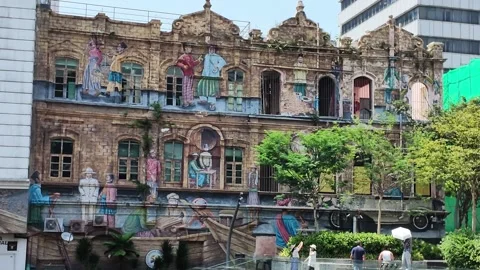 AUG 4.2026.MALAYSIA.Low-angle shot of the top of a colonial-style building Video stock 341661876