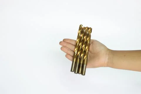 Auger bit on hand isolate Stock Photos
