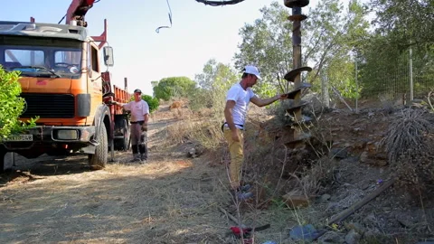 Auger Post Hole Digger. HD Movie. No Audio. Stock Footage 138434679