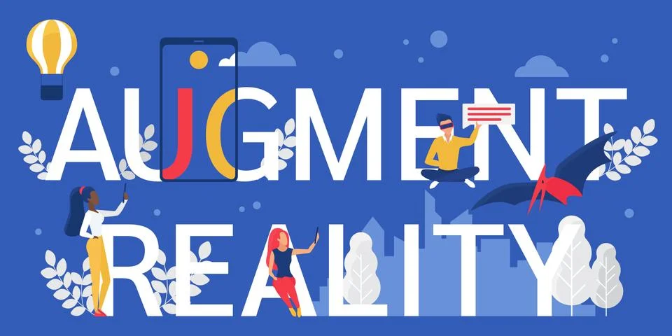 Augment reality vector illustration. Cartoon flat augmented virtual tech reality Stock Illustration