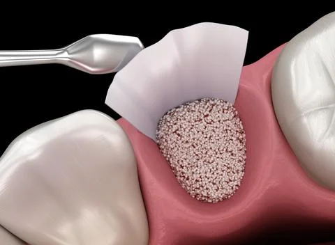 Augmentation Surgery - Adding bone after tooth extraction. 3D illustration Stock Illustration