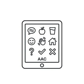 Augmentative and alternative communication aac tablet line icon for speech .. Stock Illustration