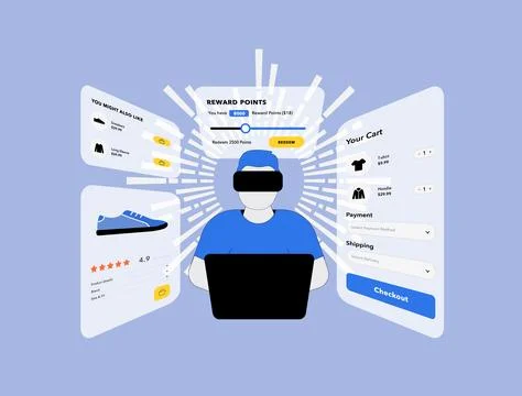 Augmented And Virtual Reality In Retail. VR Shopping Online Checkout Experience Stock Illustration