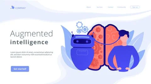 Augmented intelligence concept landing page. Stockillustratie