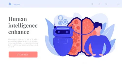 Augmented intelligence concept landing page. Stockillustratie