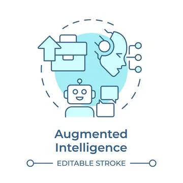 Augmented intelligence soft blue concept icon Stock Illustration