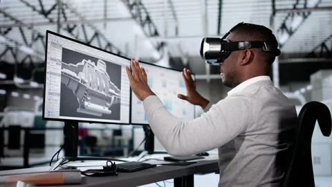 Augmented Reality 3D Technology. Designer Using AR Stock Footage 293134686
