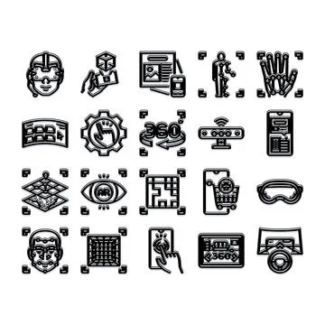 Augmented reality and virtual metaverse technology icons set Stockillustratie