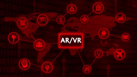 Augmented reality and virtual reality global network concept in red digital.. Stock Footage 327759811