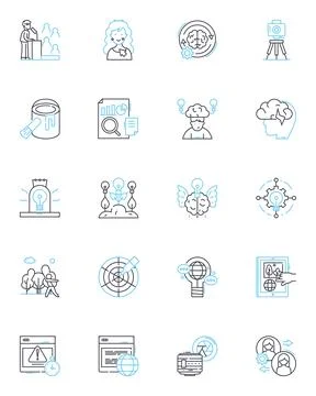 Augmented reality and virtual reality linear icons set. Immersion, Simulation Stock Illustration