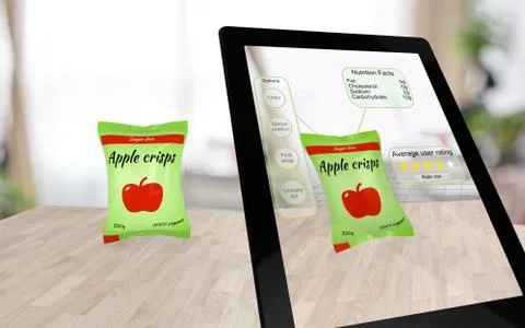 Augmented reality apple crisps on a table Stock Illustration