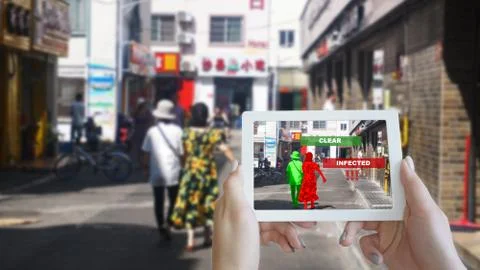 Augmented Reality Application. Disease scanner. Coronavirus in China. Stock Photos