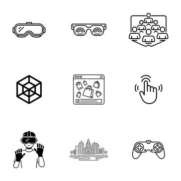 Augmented Reality AR and Virtual Reality VR Icons set. Stock Illustration