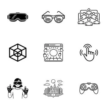 Augmented Reality AR and Virtual Reality VR Icons set. Stock Illustration
