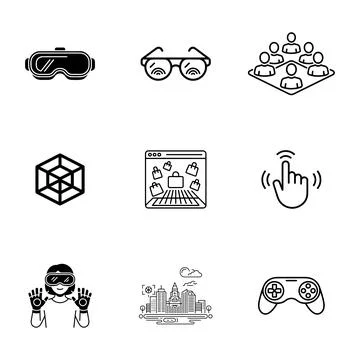 Augmented Reality AR and Virtual Reality VR Icons set. Stock-Illustration